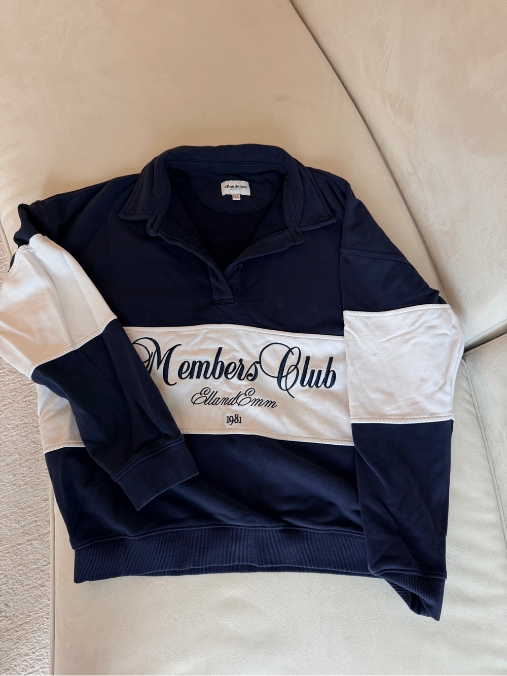 EllandEmm Members Club Navy and White Pullover Sweater